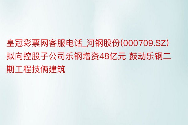 皇冠彩票网客服电话_河钢股份(000709.SZ)拟向控股子公司乐钢增资48亿元 鼓动乐钢二期工程技俩建筑