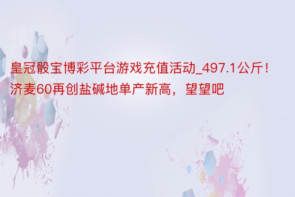 皇冠骰宝博彩平台游戏充值活动_497.1公斤！济麦60再创盐碱地单产新高，望望吧